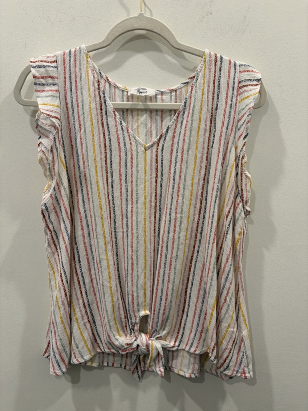 Striped Multi Color Tie-Front V-Neck‎ Sleeveless Blouse